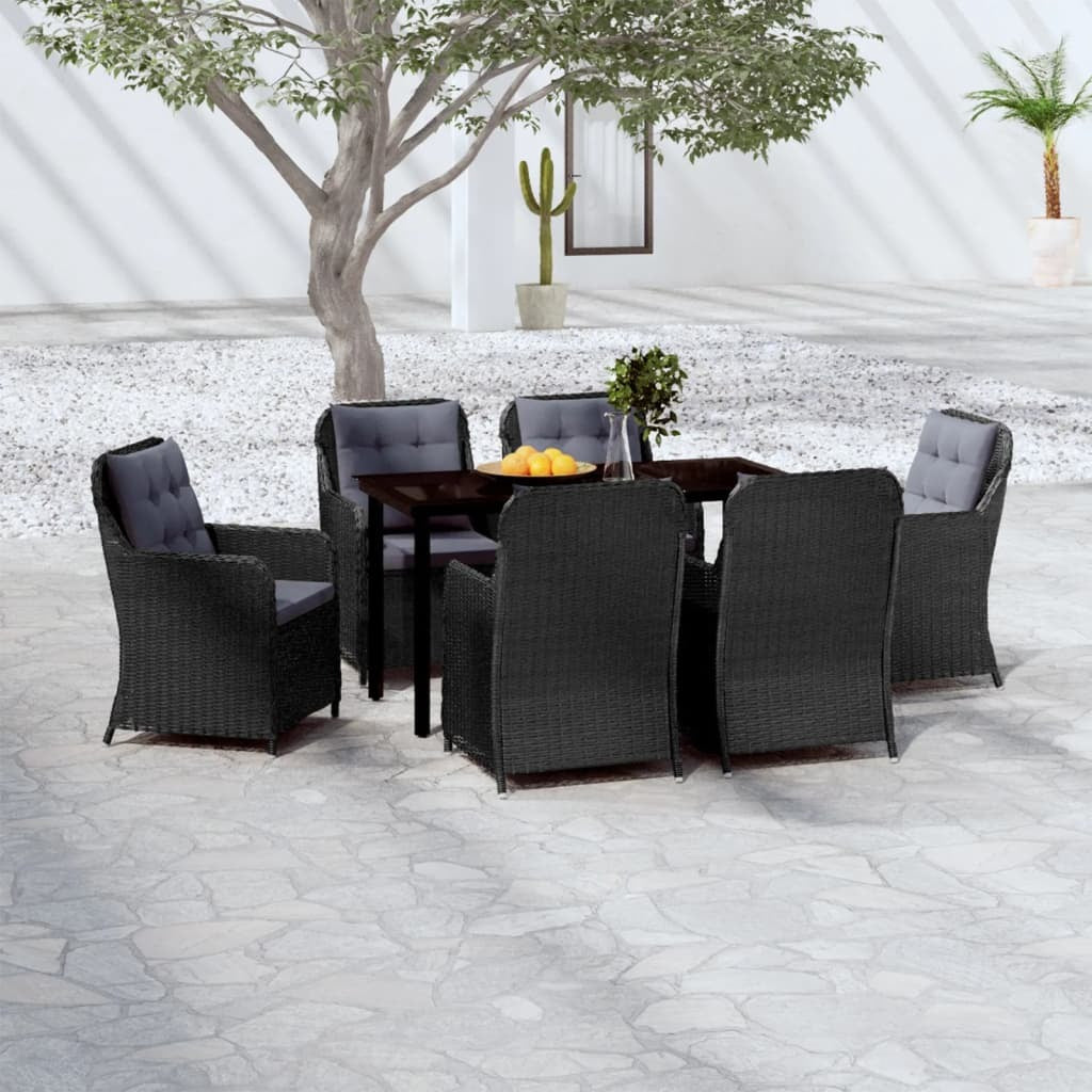 7 Piece Patio Dining Set Black