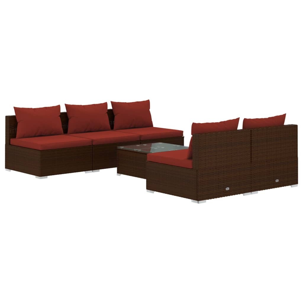 6 Piece Patio Lounge Set with Cushions Poly Rattan Brown