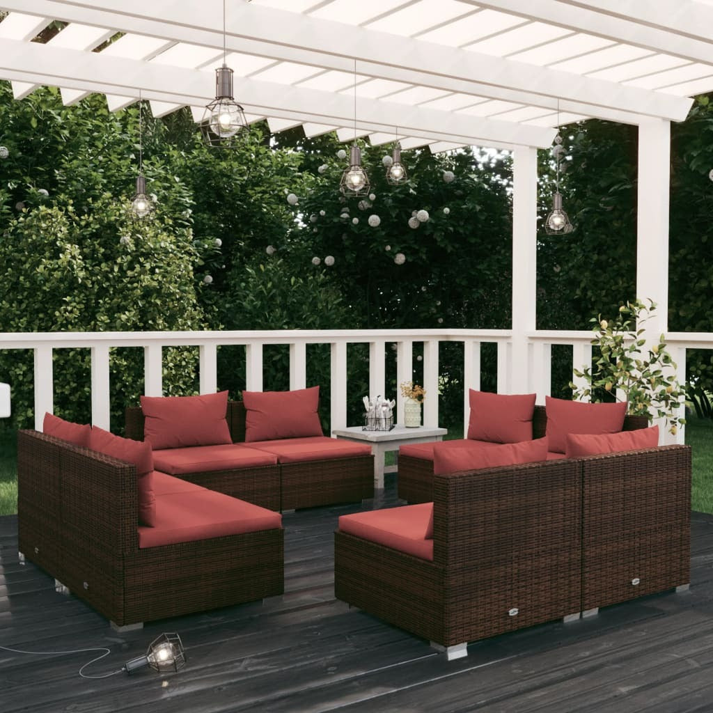 8 Piece Patio Lounge Set with Cushions Poly Rattan Brown