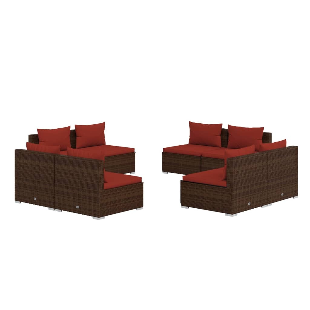 8 Piece Patio Lounge Set with Cushions Poly Rattan Brown