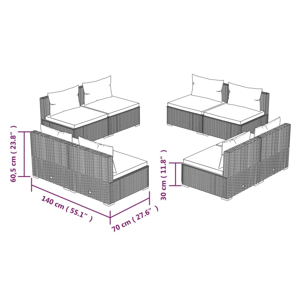 8 Piece Patio Lounge Set with Cushions Poly Rattan Brown