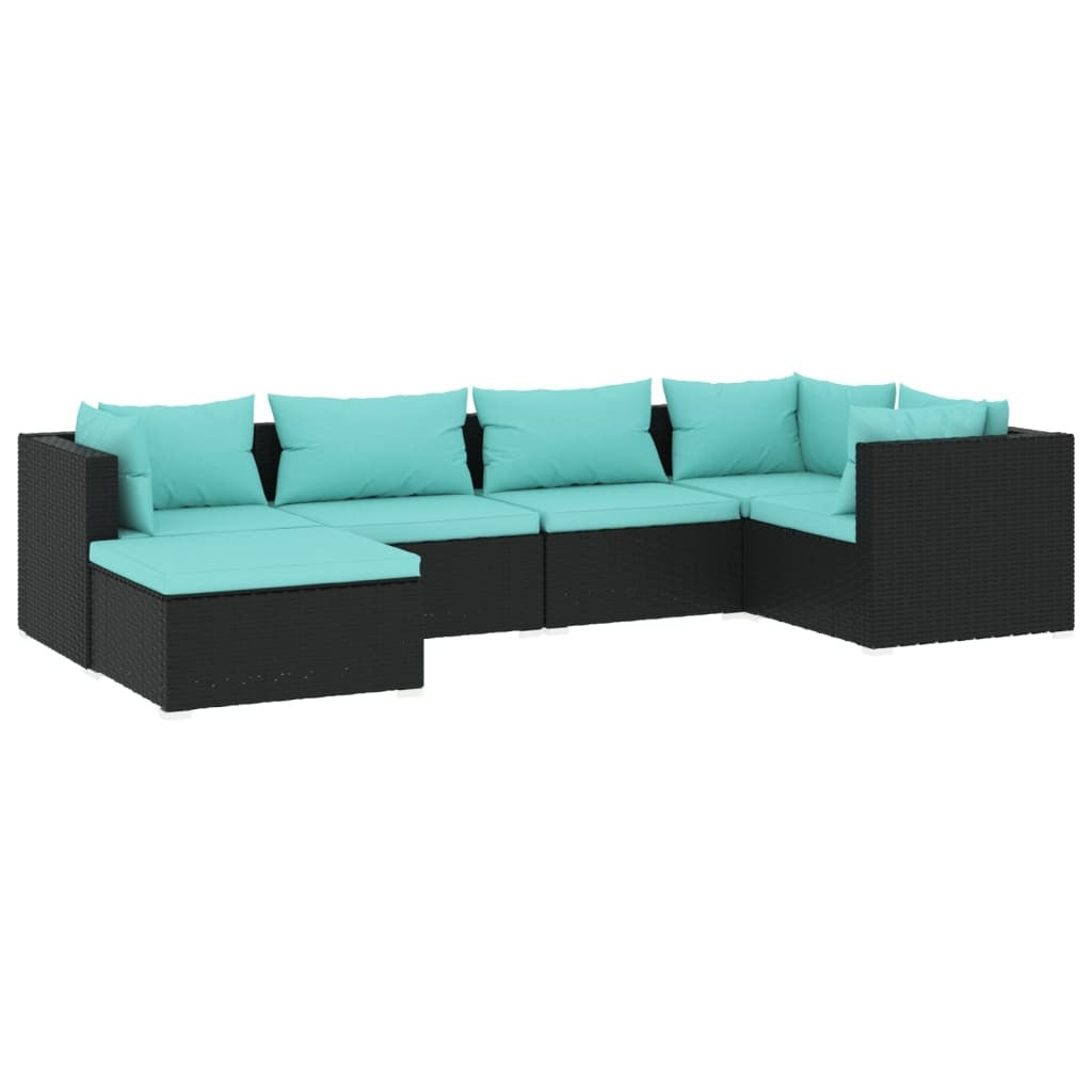 6 Piece Patio Lounge Set with Cushions Poly Rattan Black