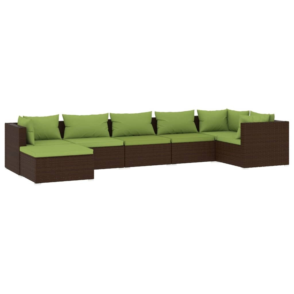 7 Piece Patio Lounge Set with Cushions Poly Rattan Brown
