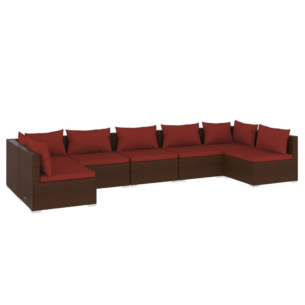 7 Piece Patio Lounge Set with Cushions Poly Rattan Brown