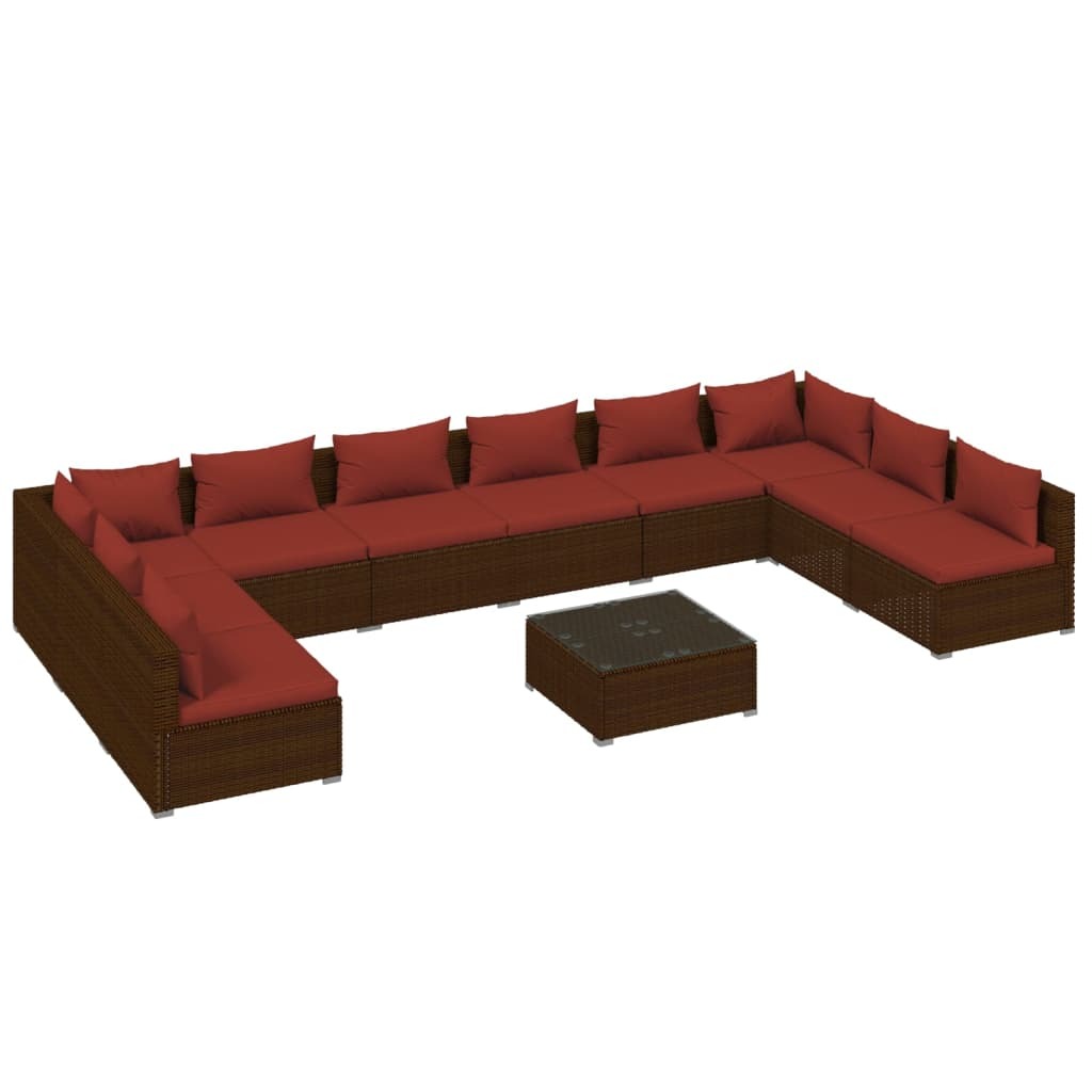 11 Piece Patio Lounge Set with Cushions Poly Rattan Brown