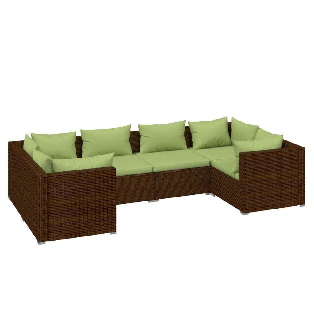 6 Piece Patio Lounge Set with Cushions Poly Rattan Brown