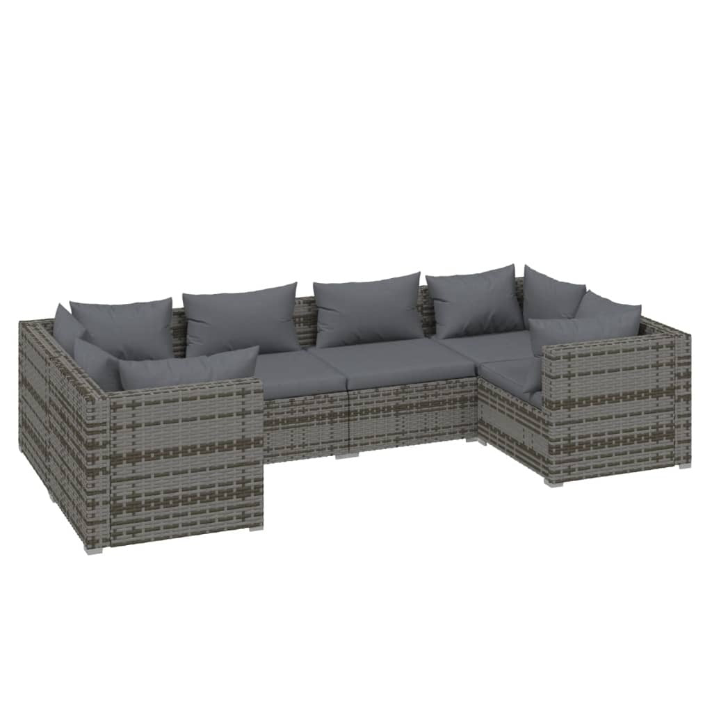 6 Piece Patio Lounge Set with Cushions Poly Rattan Gray
