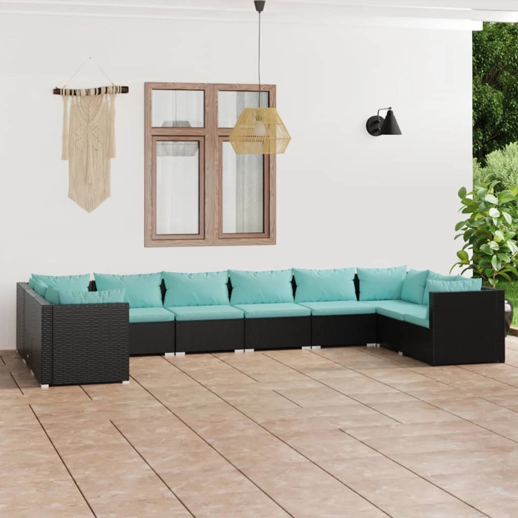 10 Piece Patio Lounge Set with Cushions Poly Rattan Black