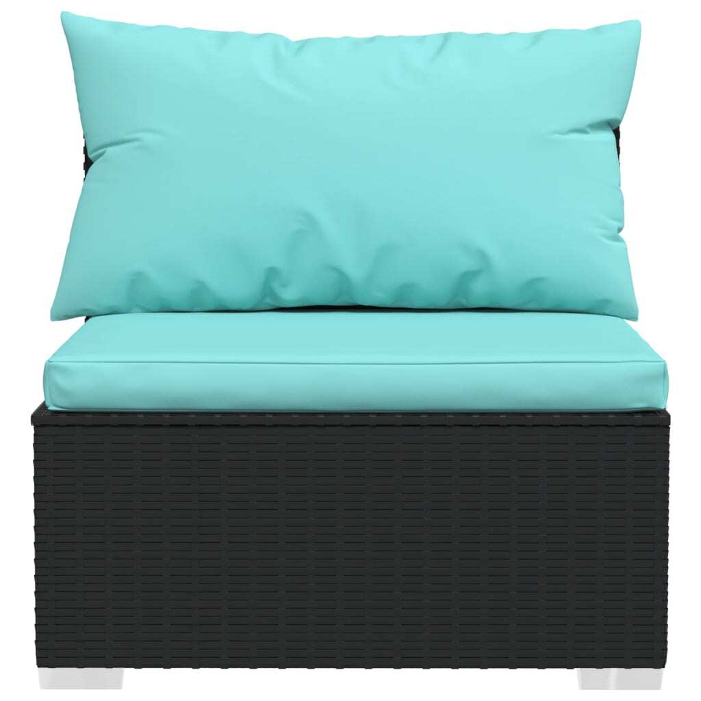 10 Piece Patio Lounge Set with Cushions Poly Rattan Black