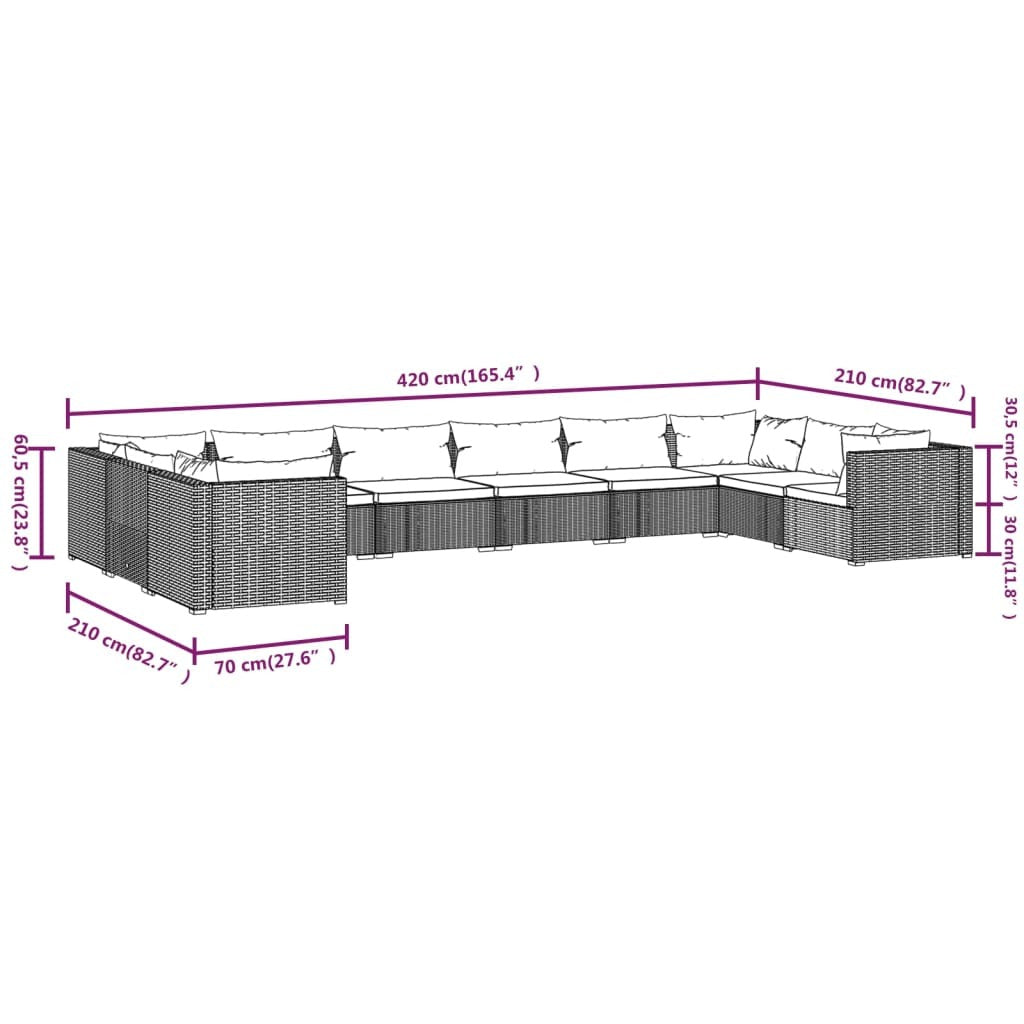 10 Piece Patio Lounge Set with Cushions Poly Rattan Black