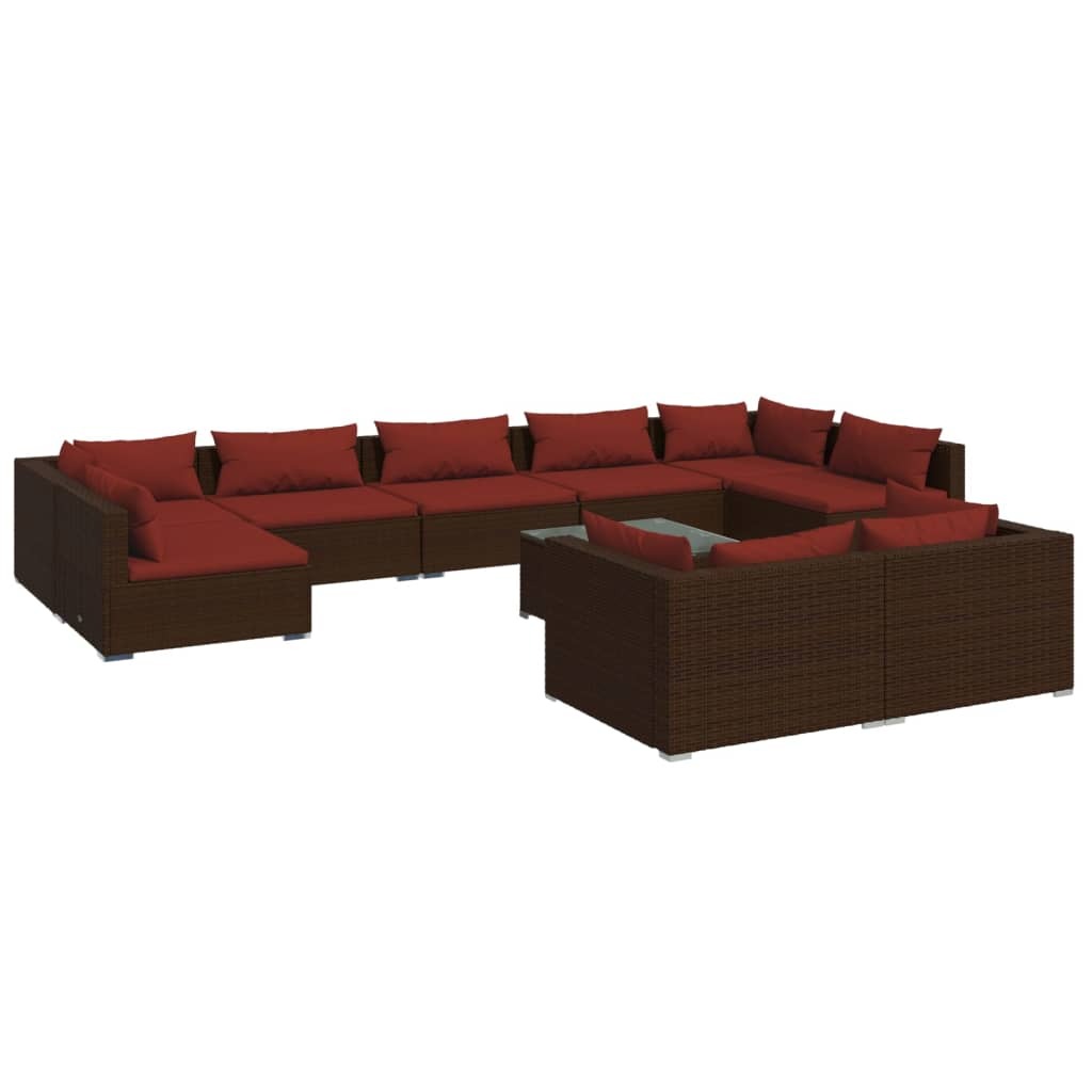 9 Piece Patio Lounge Set with Cushions Brown Poly Rattan