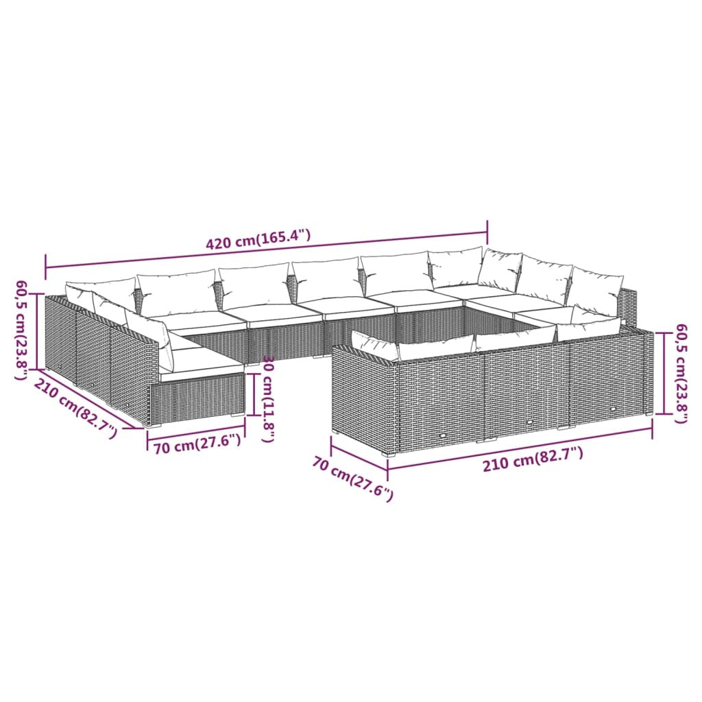 13 Piece Patio Lounge Set with Cushions Black Poly Rattan