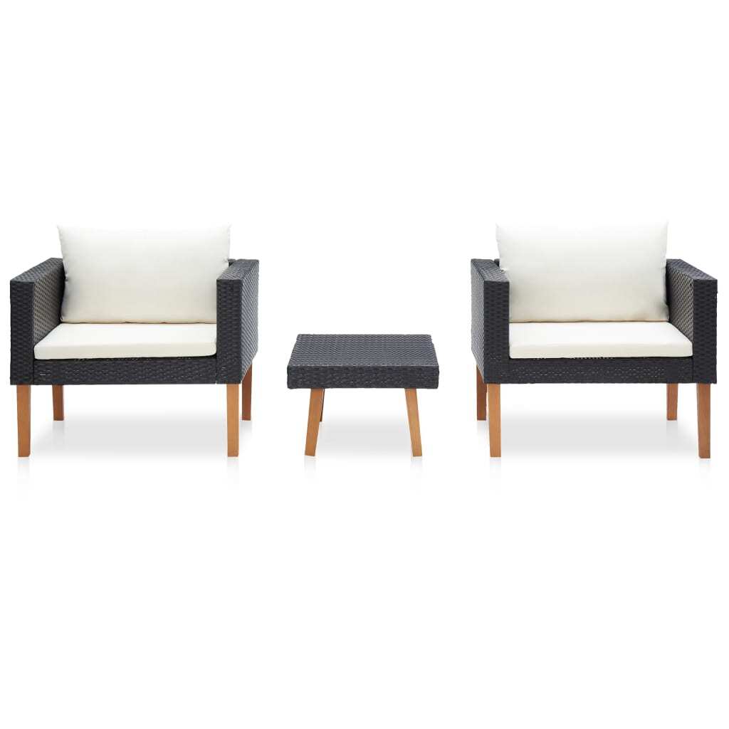 3 Piece Patio Lounge Set with Cushions Poly Rattan Black