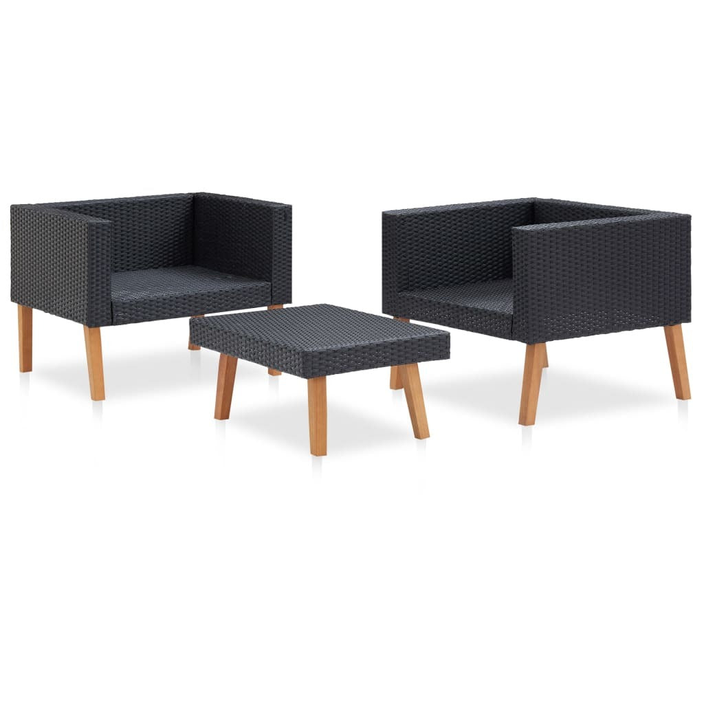 3 Piece Patio Lounge Set with Cushions Poly Rattan Black