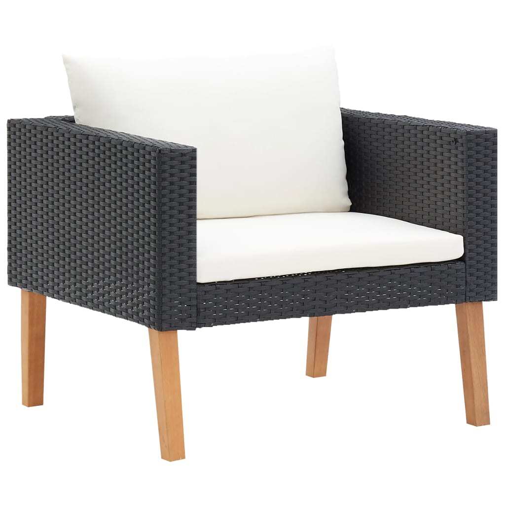 3 Piece Patio Lounge Set with Cushions Poly Rattan Black