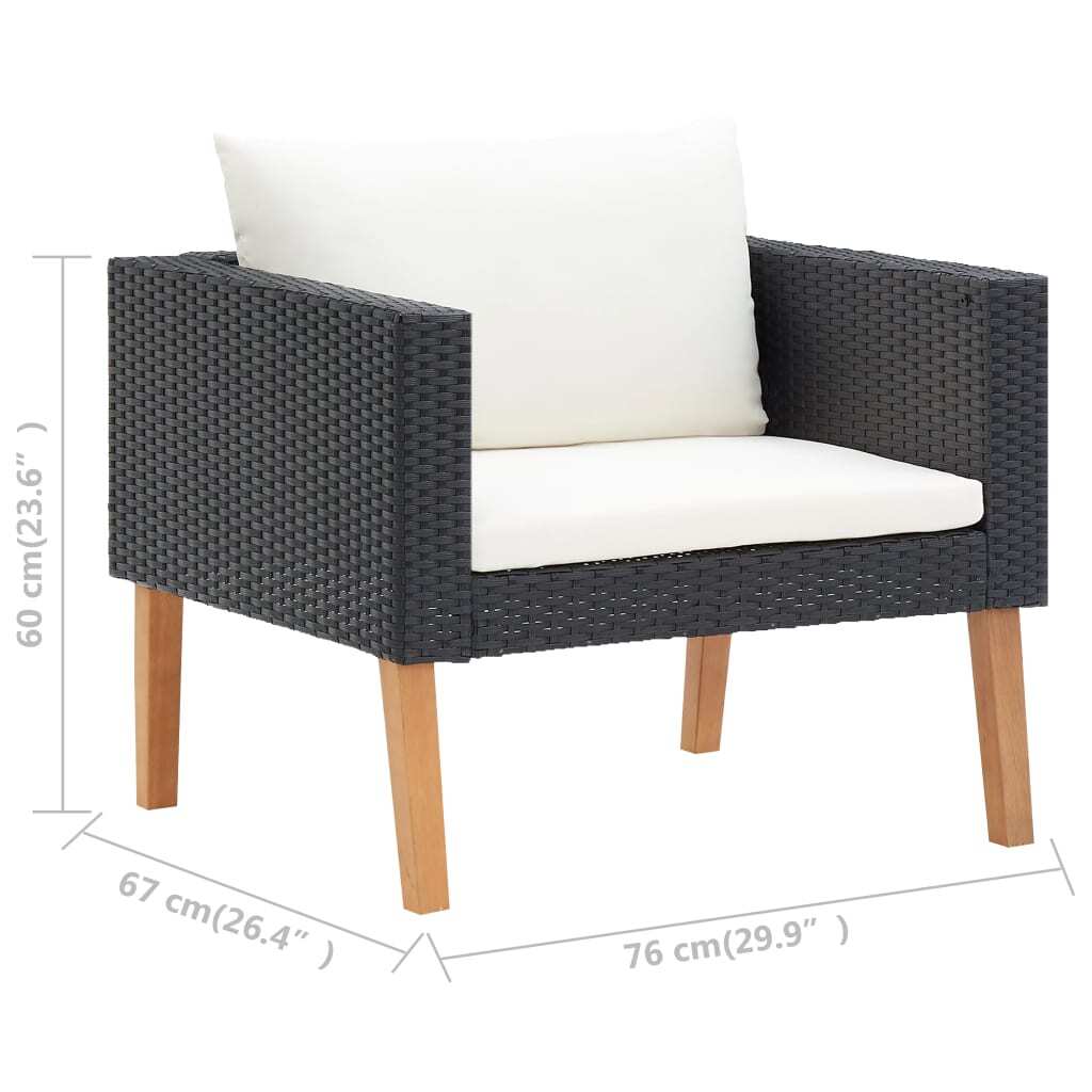 3 Piece Patio Lounge Set with Cushions Poly Rattan Black