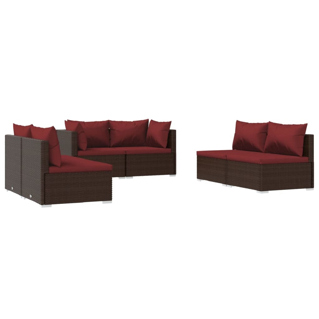 6 Piece Patio Lounge Set with Cushions Poly Rattan Brown