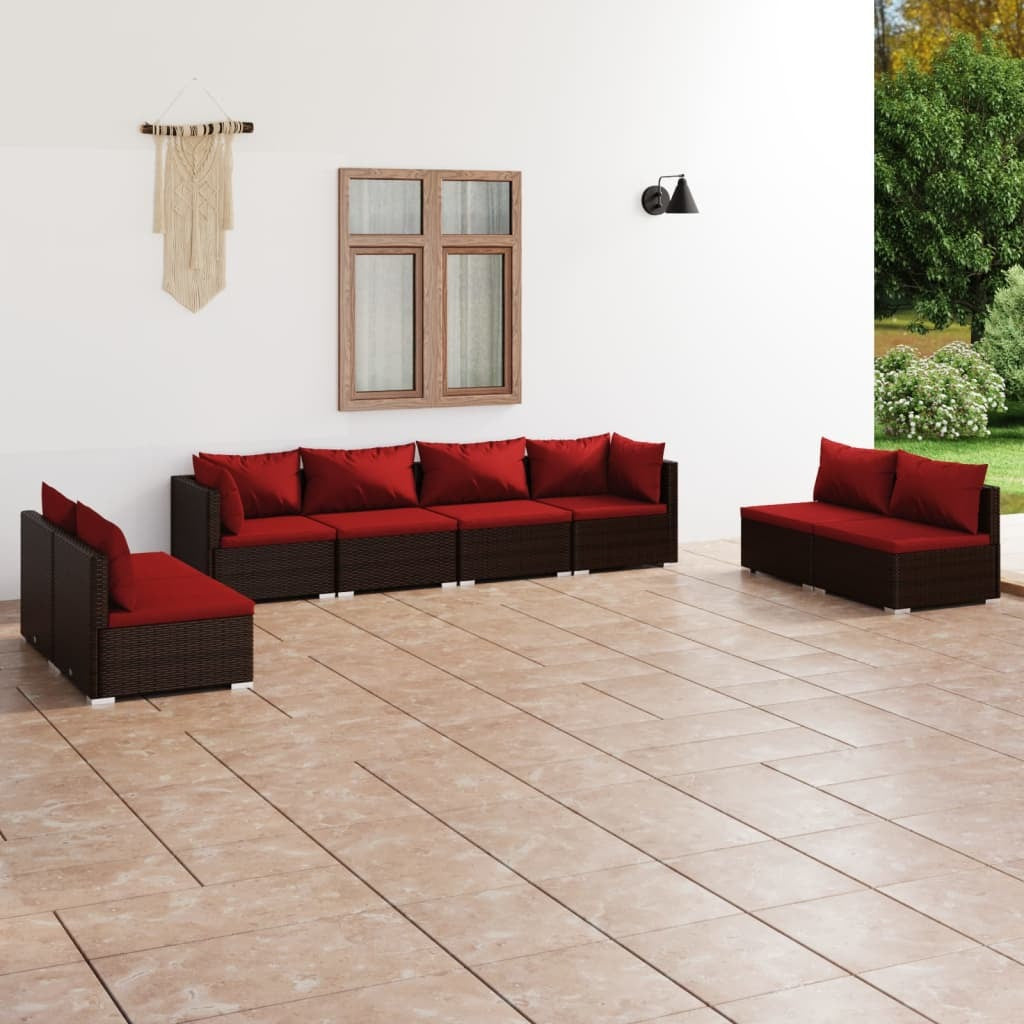 8 Piece Patio Lounge Set with Cushions Poly Rattan Brown