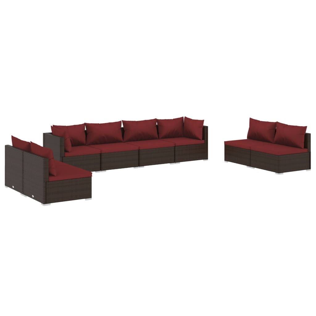 8 Piece Patio Lounge Set with Cushions Poly Rattan Brown