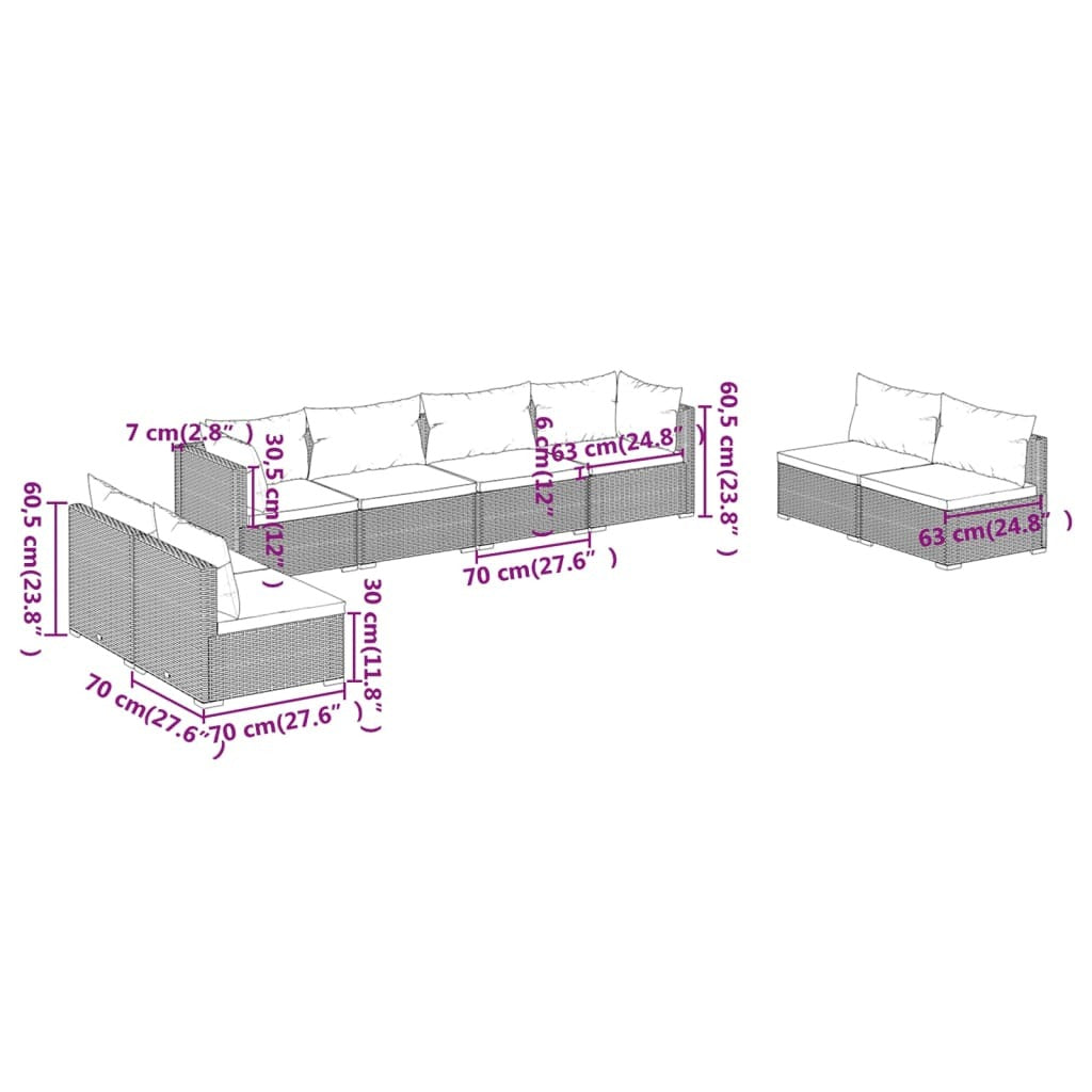 8 Piece Patio Lounge Set with Cushions Poly Rattan Brown