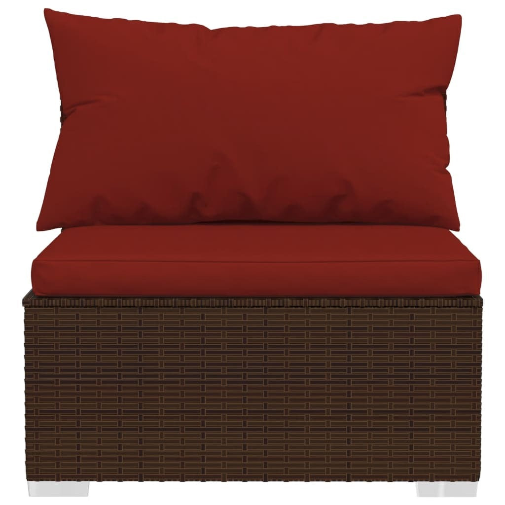 9 Piece Patio Lounge Set with Cushions Poly Rattan Brown