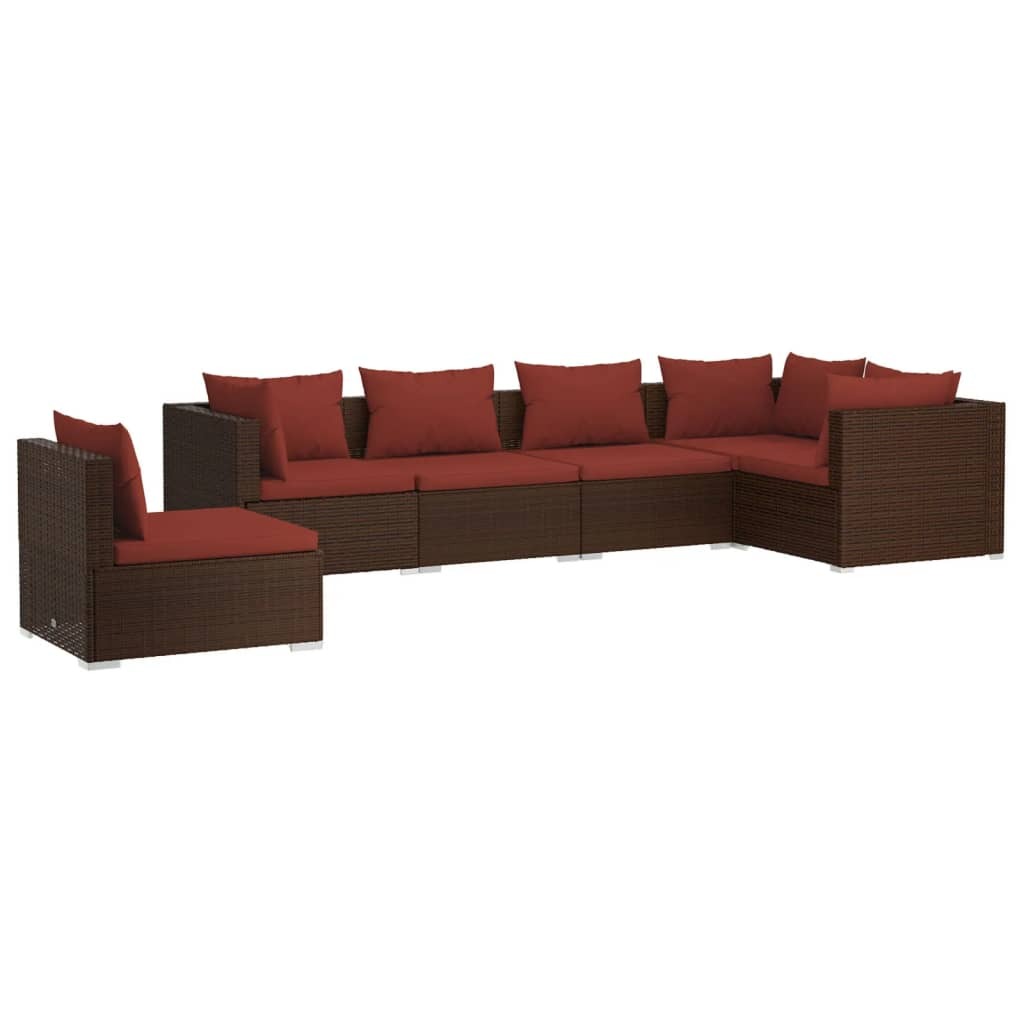 6 Piece Patio Lounge Set with Cushions Poly Rattan Brown