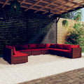 10 Piece Patio Lounge Set with Cushions Brown Poly Rattan