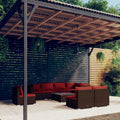 9 Piece Patio Lounge Set with Cushions Poly Rattan Brown