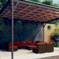 10 Piece Patio Lounge Set with Cushions Poly Rattan Brown