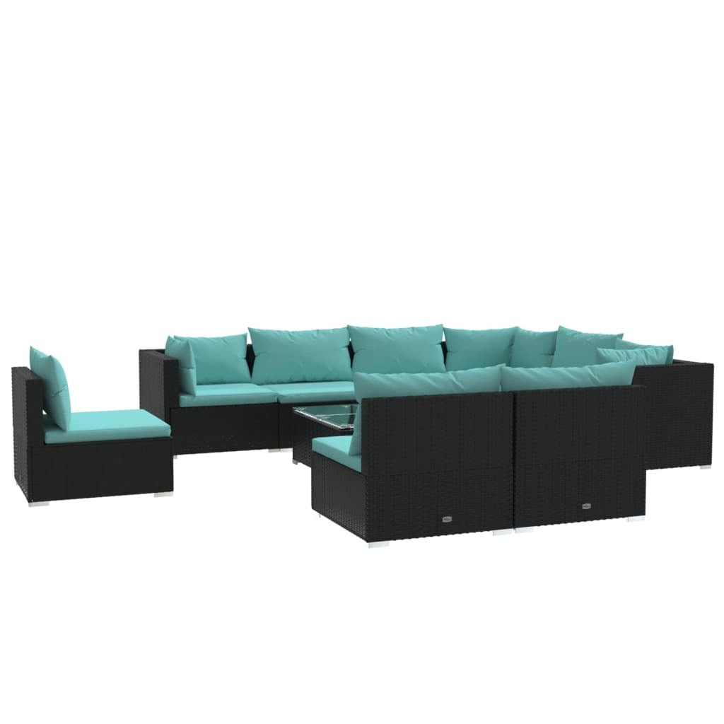 10 Piece Patio Lounge Set with Cushions Poly Rattan Black