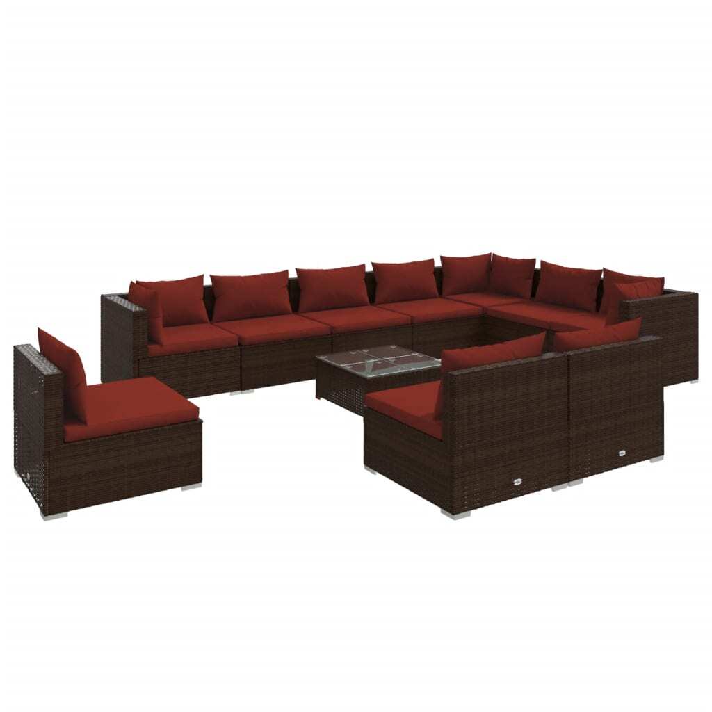 11 Piece Patio Lounge Set with Cushions Poly Rattan Brown