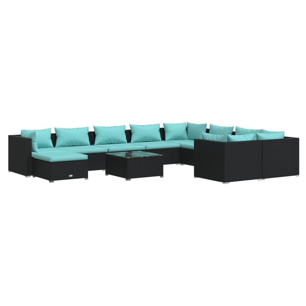 11 Piece Patio Lounge Set with Cushions Poly Rattan Black