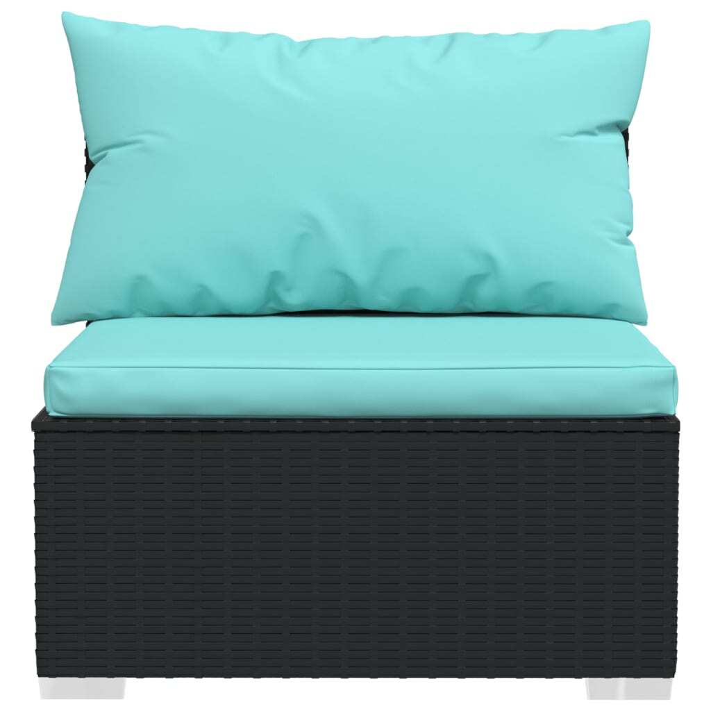 11 Piece Patio Lounge Set with Cushions Poly Rattan Black