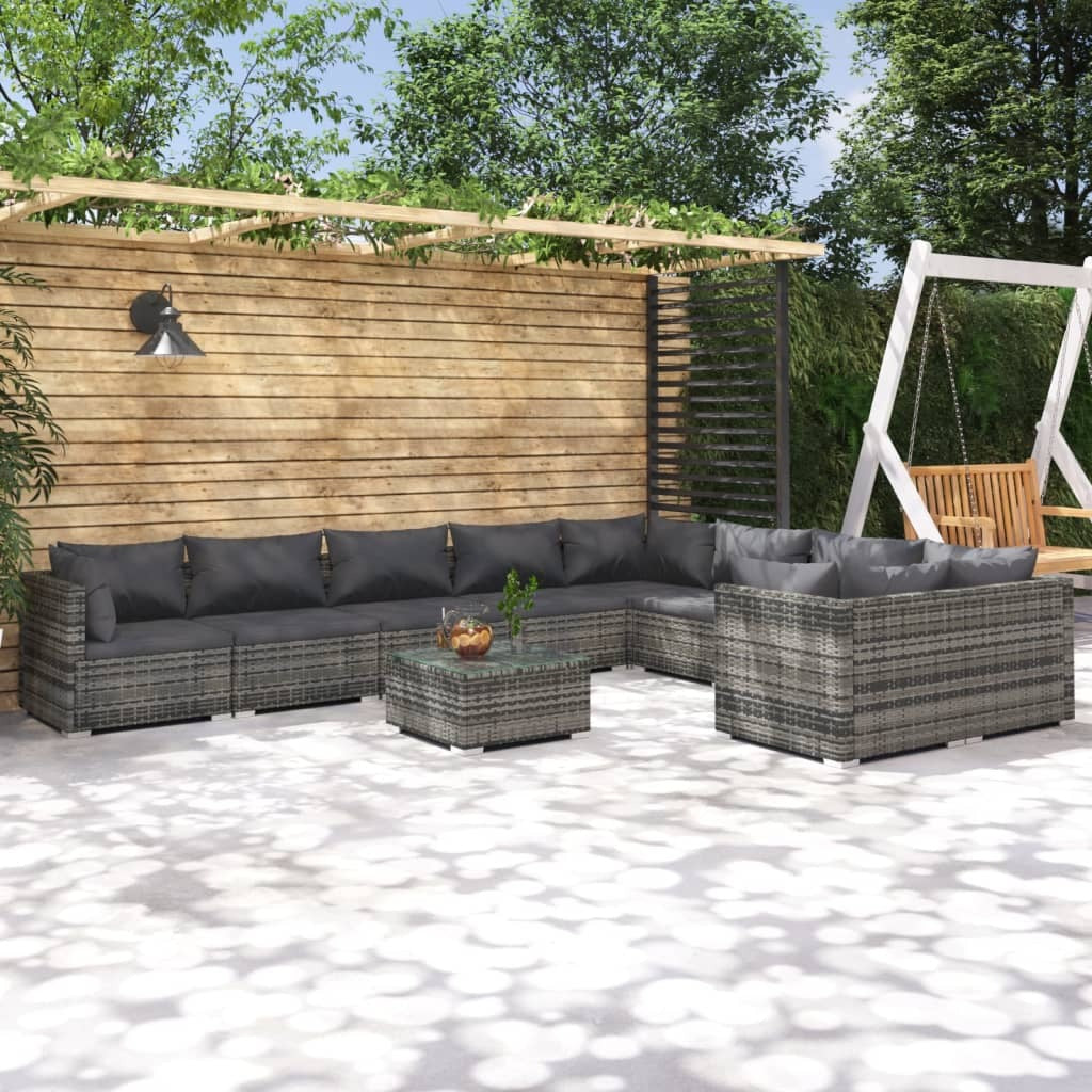 10 Piece Patio Lounge Set with Cushions Poly Rattan Gray
