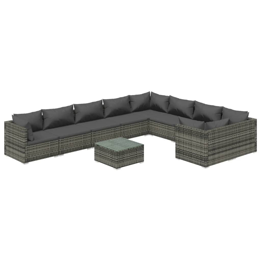 10 Piece Patio Lounge Set with Cushions Poly Rattan Gray