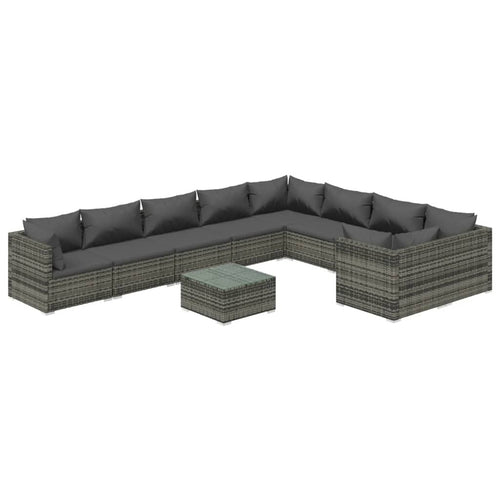 10 Piece Patio Lounge Set with Cushions Poly Rattan Gray