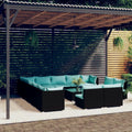 14 Piece Patio Lounge Set with Cushions Black Poly Rattan