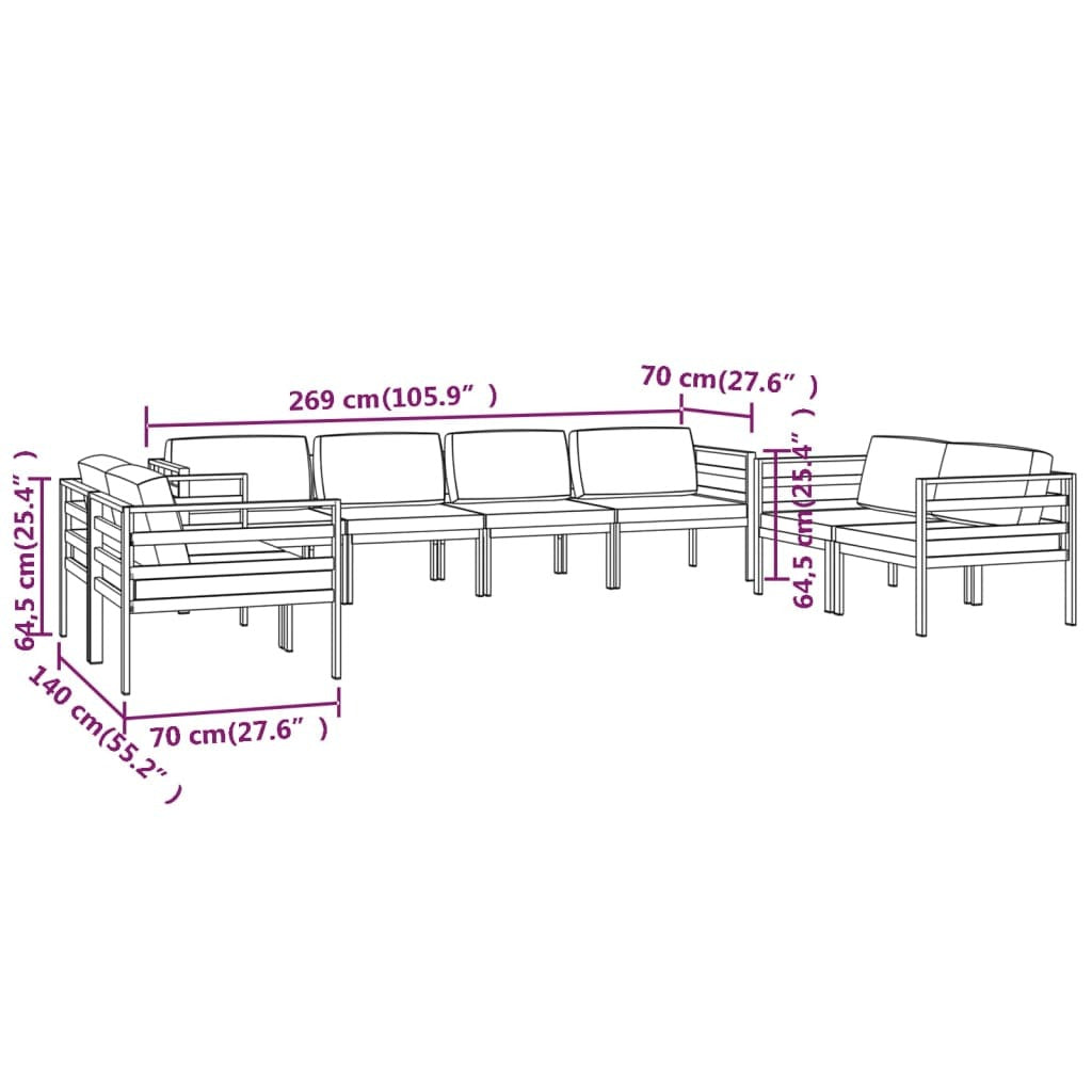 8 Piece Patio Lounge Set with Cushions Aluminum Anthracite