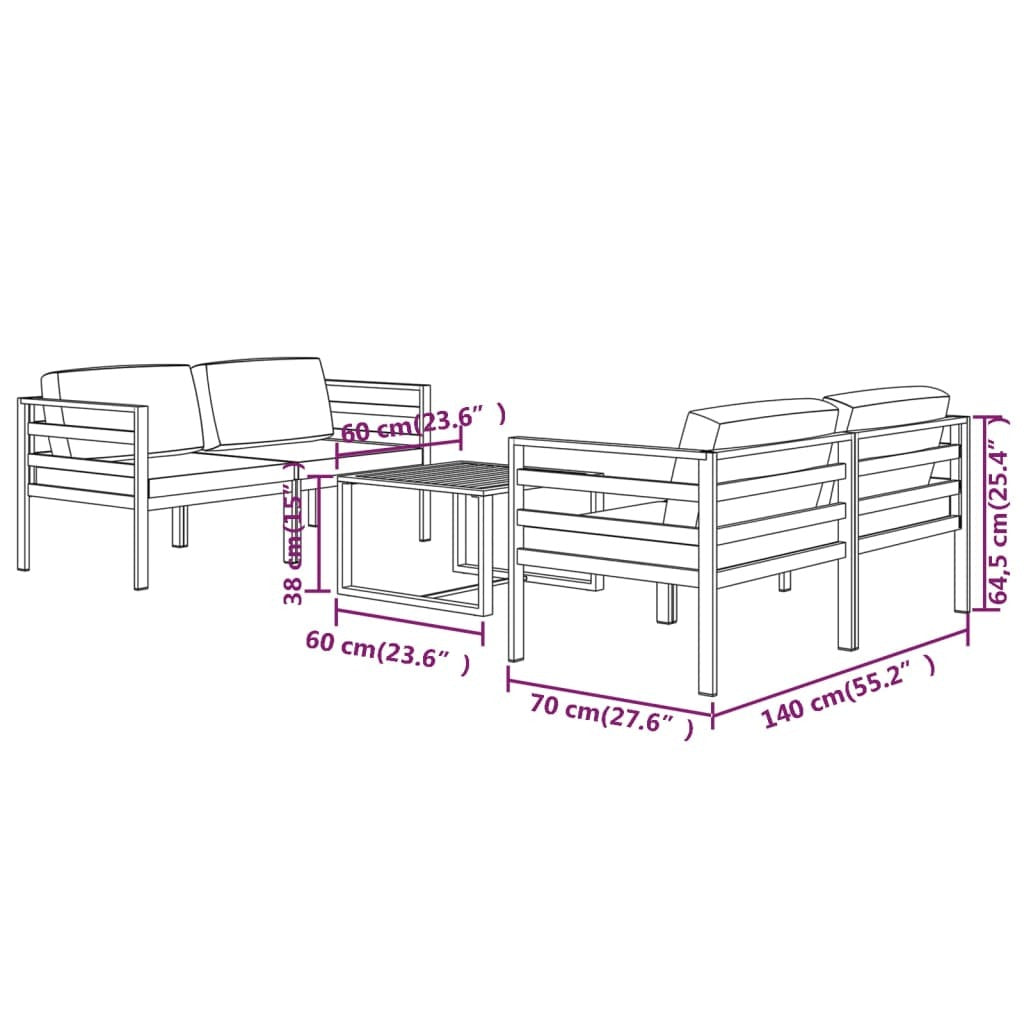 5 Piece Patio Lounge Set with Cushions Aluminum Anthracite