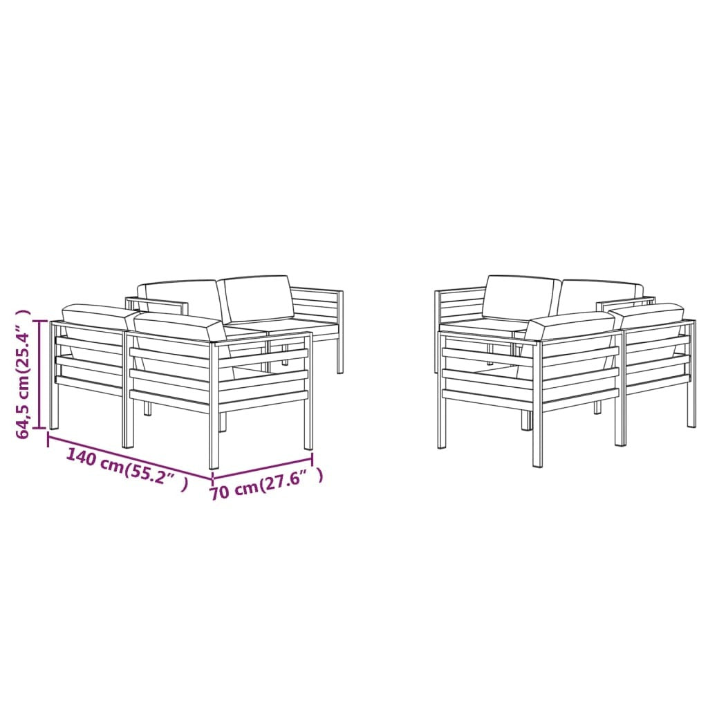 8 Piece Patio Lounge Set with Cushions Aluminum Anthracite