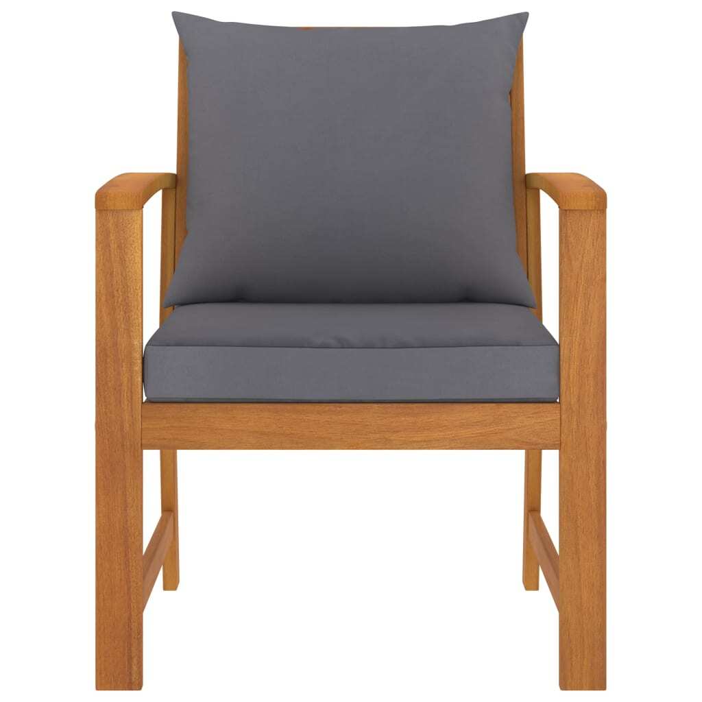 Patio Chairs 2 pcs with Dark Gray Cushion Solid Acacia Wood