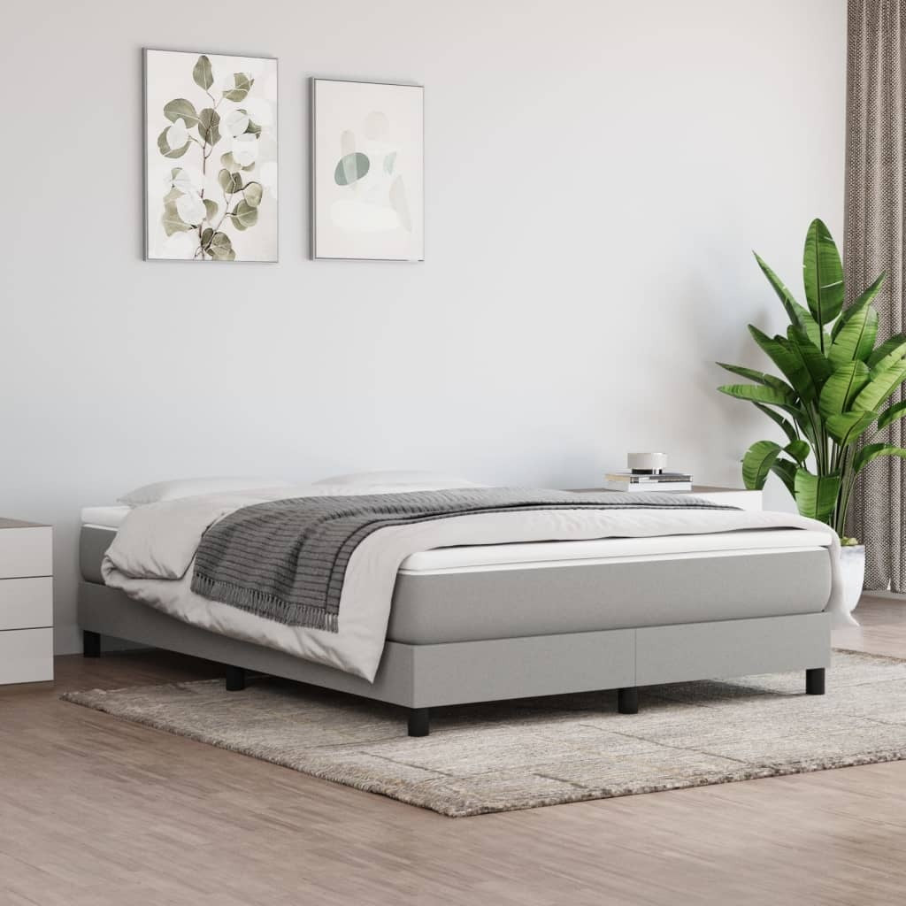 Box Spring Bed Frame Light Gray Queen Fabric (US Only)