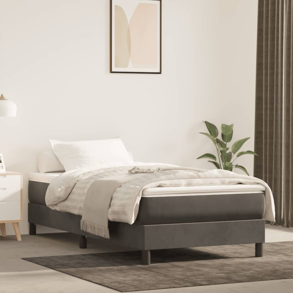 Box Spring Bed Frame Dark Gray Twin Velvet (US Only)