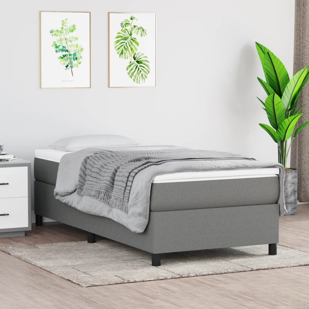 Box Spring Bed Frame Dark Gray Twin XL Fabric (US Only)