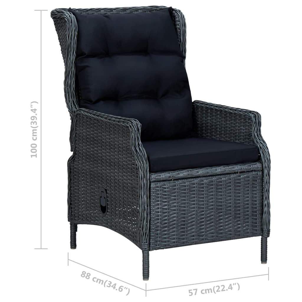 Reclining Patio Chair with Footstool Poly Rattan Dark Gray