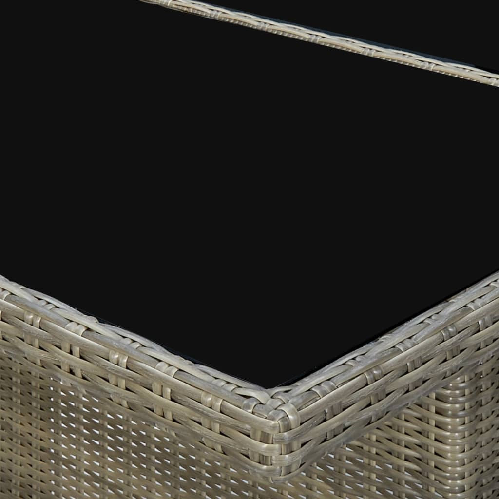 Patio Table Brown Poly Rattan and Tempered Glass