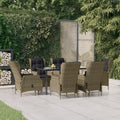 7 Piece Patio Dining Set Brown Poly Rattan