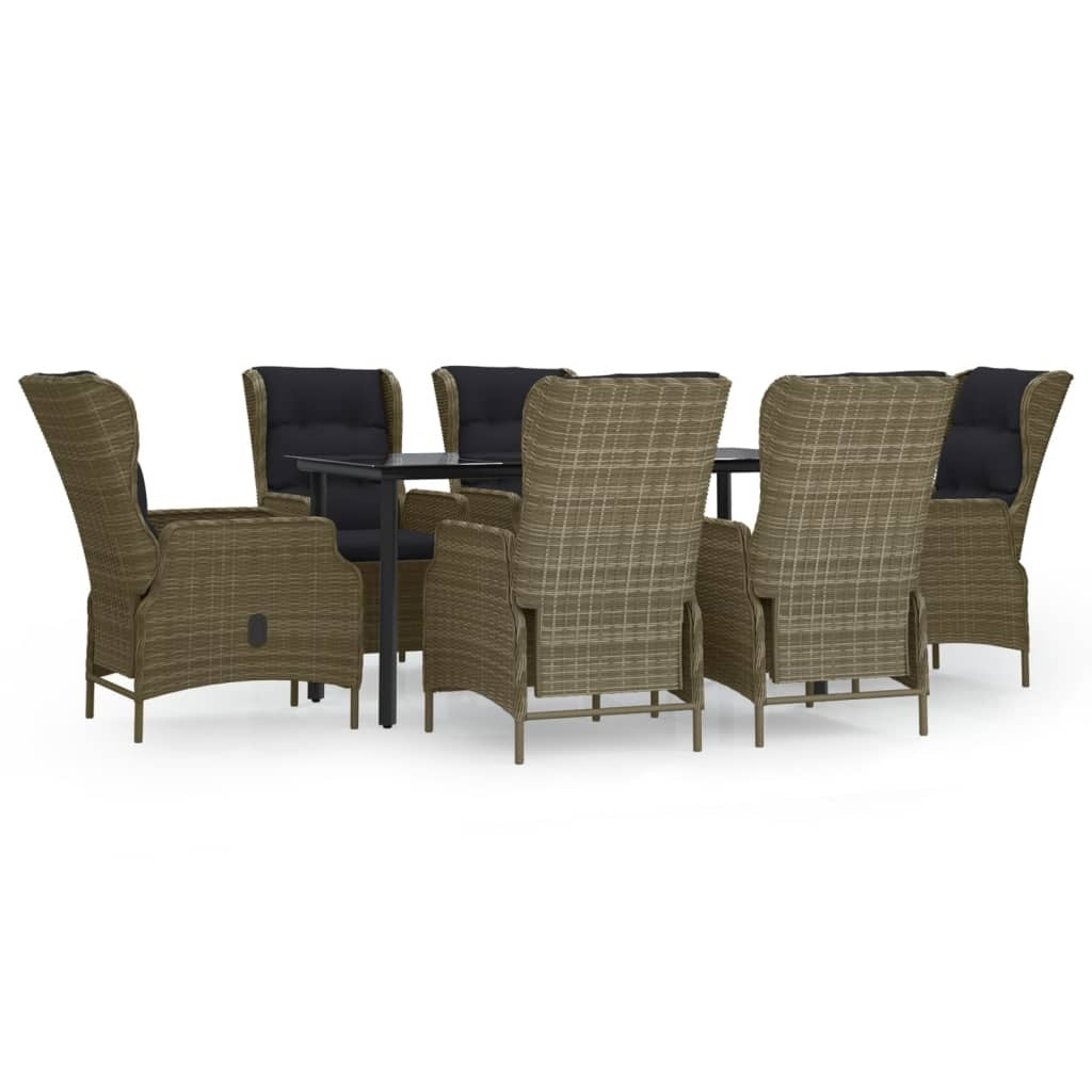 7 Piece Patio Dining Set Brown Poly Rattan