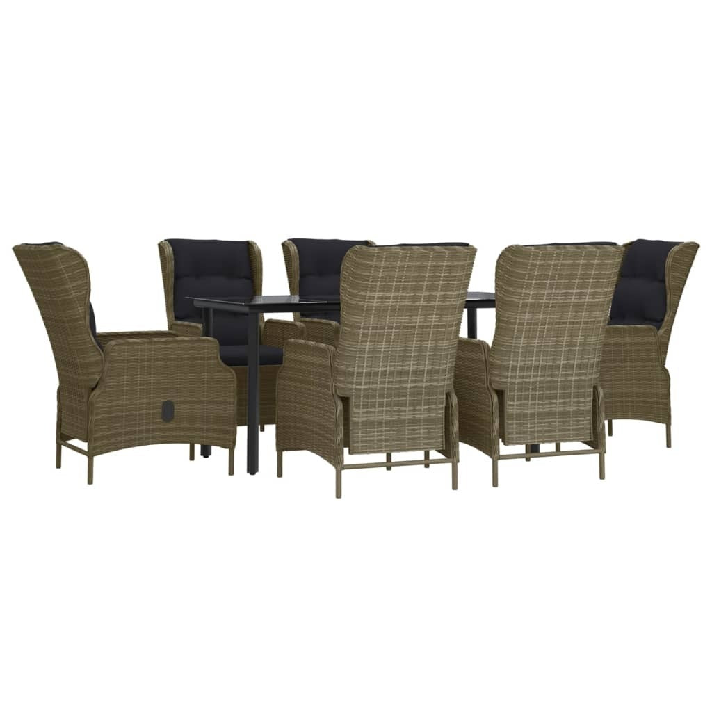 7 Piece Patio Dining Set Brown Poly Rattan