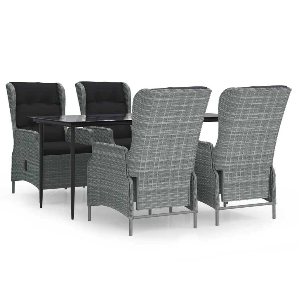 5 Piece Patio Dining Set Light Gray Poly Rattan